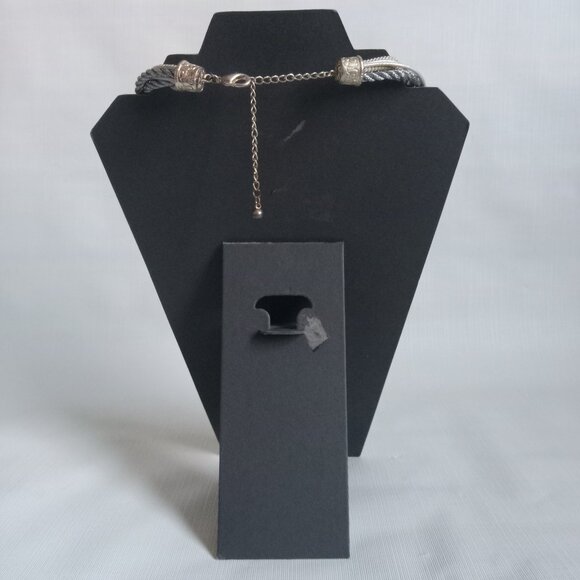 Chico's Gray & Silver Tone Multi Strand Rope Teardrop Pendant Statement Necklace - Picture 2 of 9